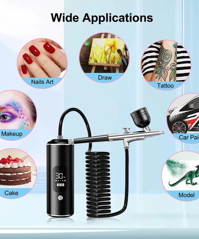KissICON black Nails Art Airbrush With Compressor Manicure Varnish Painting