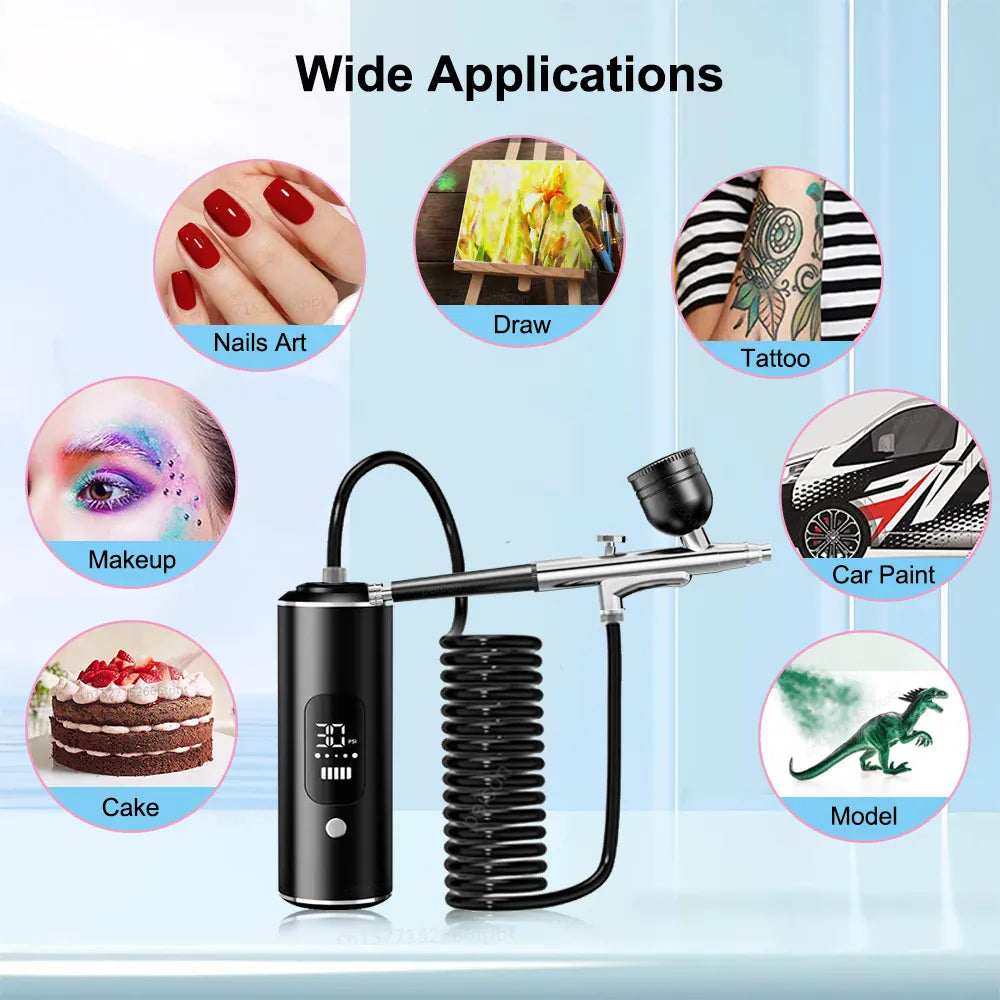 KissICON black Nails Art Airbrush With Compressor Manicure Varnish Painting