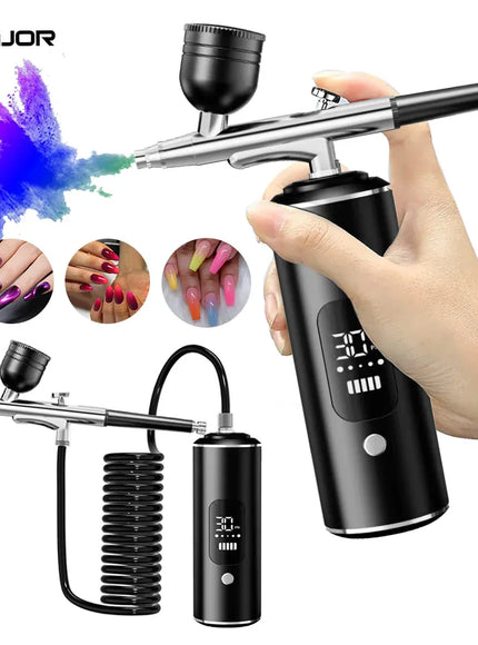 KissICON black Nails Art Airbrush With Compressor Manicure Varnish Painting