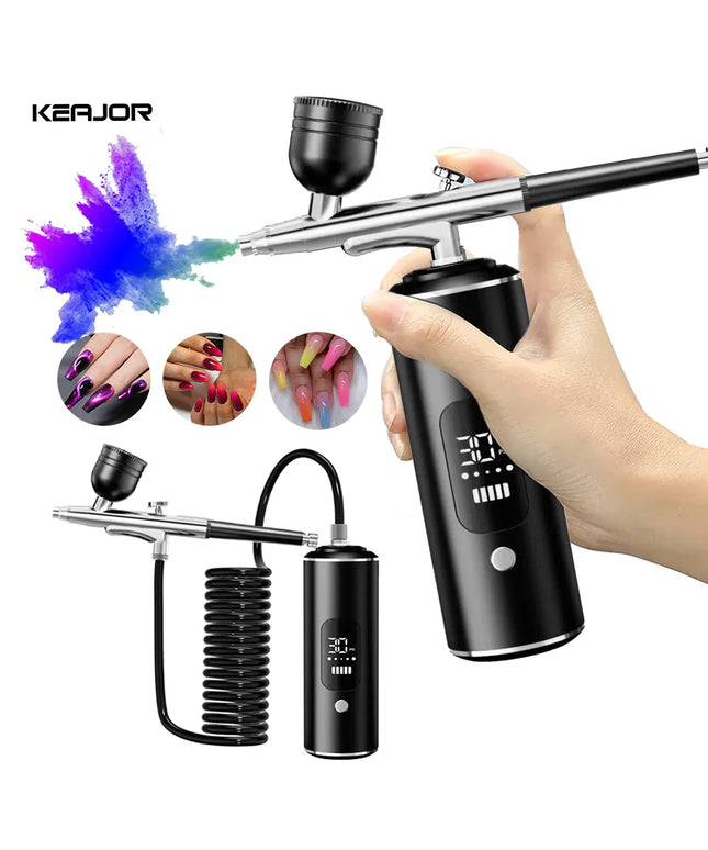 KissICON black Nails Art Airbrush With Compressor Manicure Varnish Painting