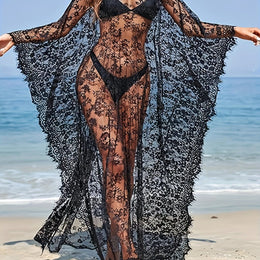 KissICON Black / One-size Boho Batwing Curve Coverup – Effortless