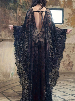 KissICON Black / One-size Boho Batwing Curve Coverup – Effortless