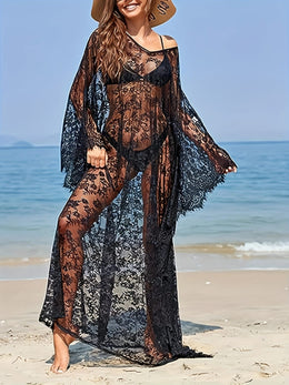 KissICON Black / One-size Boho Batwing Curve Coverup – Effortless