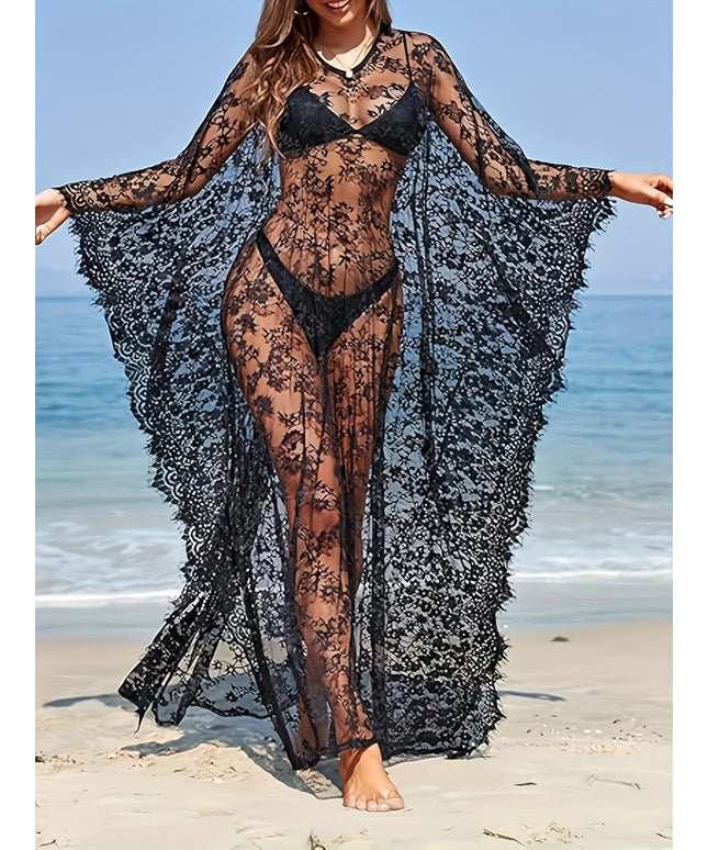 KissICON Black / One-size Boho Batwing Curve Coverup – Effortless