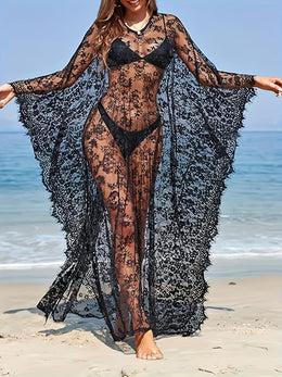 KissICON Black / One-size Boho Batwing Curve Coverup – Effortless