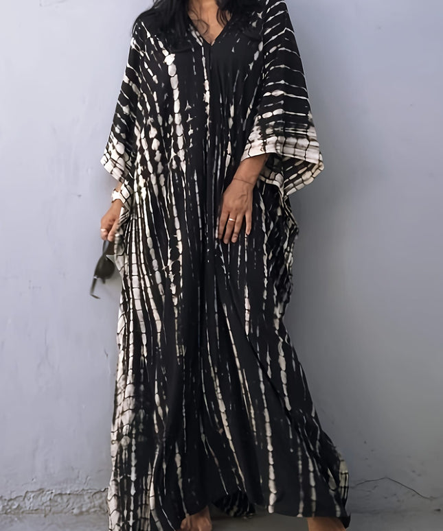 KissICON Black / One-size Boho Curve Floral Beach Coverup – Sun Protection Vacation