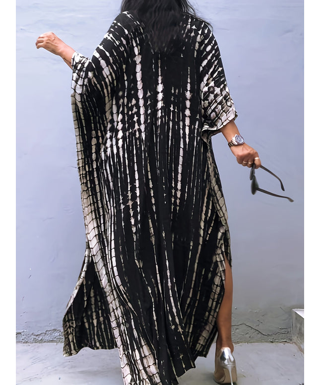KissICON Black / One-size Boho Curve Floral Beach Coverup – Sun Protection Vacation