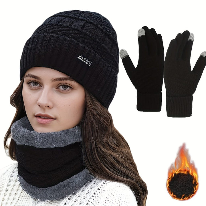 Cozy Winter Hat Scarf Gloves  Mens Lined Cycling Set