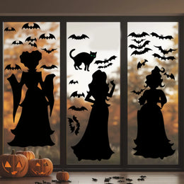 KissICON Black / One Size Halloween Dark Horror Atmosphere Decoration Wall Stickers Cartoon Witch Bat Home Living Room Glass Window Decoration