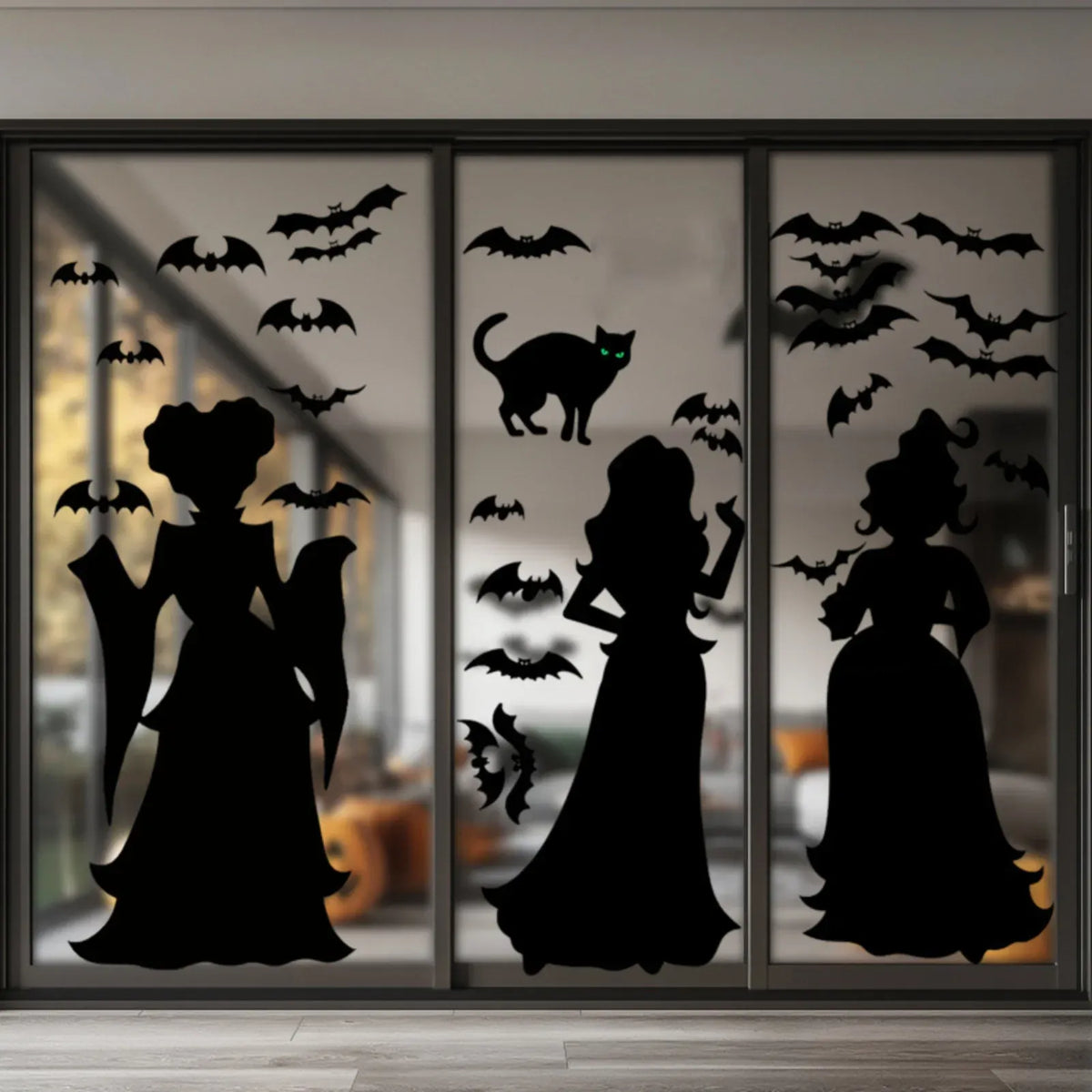 KissICON Black / One Size Halloween Dark Horror Atmosphere Decoration Wall Stickers Cartoon Witch Bat Home Living Room Glass Window Decoration