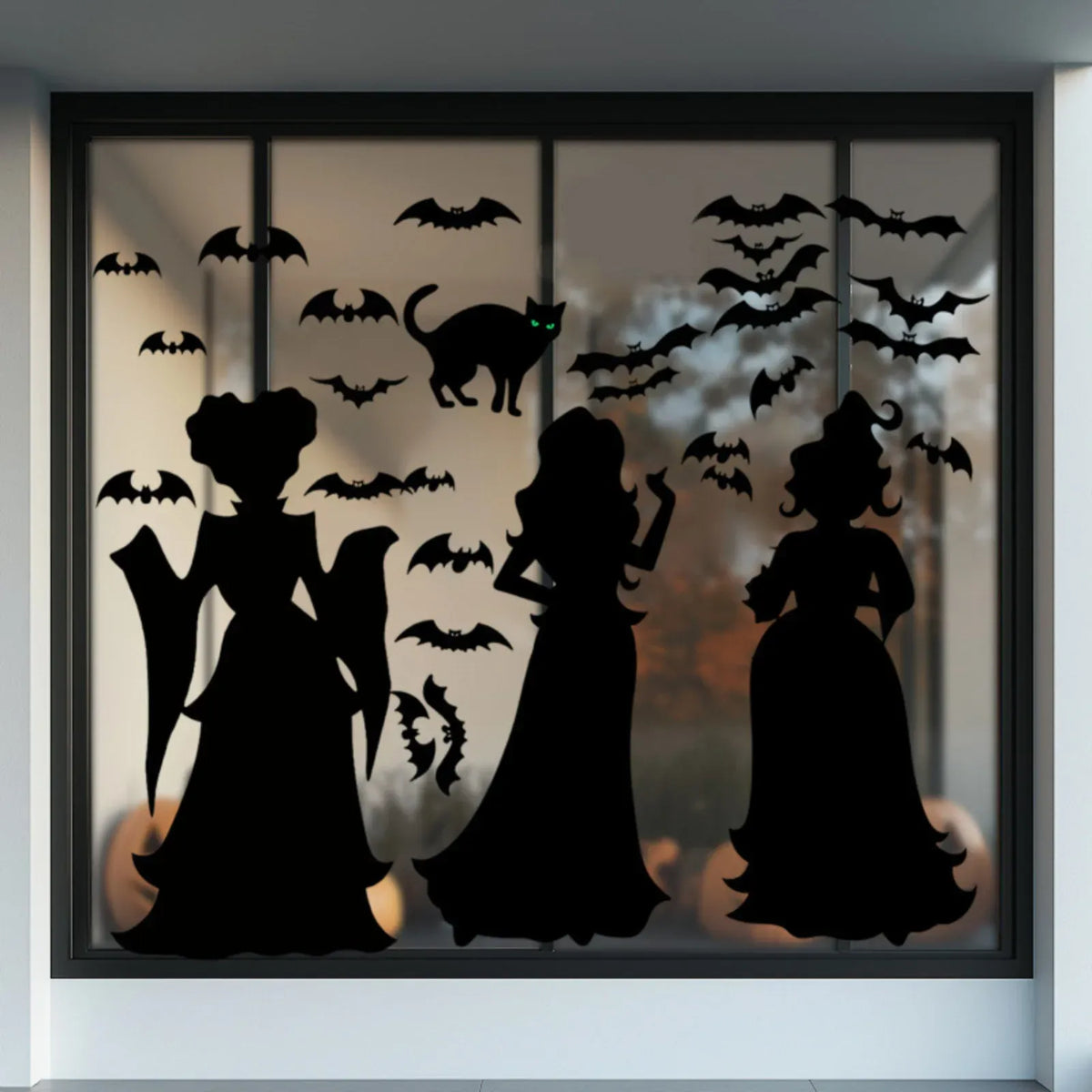 KissICON Black / One Size Halloween Dark Horror Atmosphere Decoration Wall Stickers Cartoon Witch Bat Home Living Room Glass Window Decoration