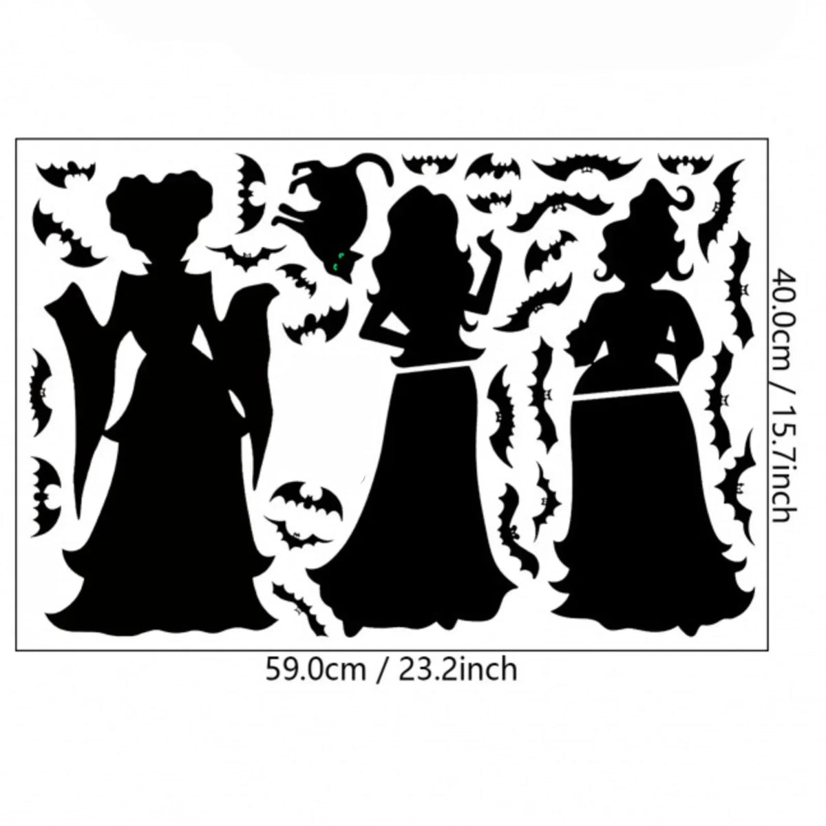 KissICON Black / One Size Halloween Dark Horror Atmosphere Decoration Wall Stickers Cartoon Witch Bat Home Living Room Glass Window Decoration