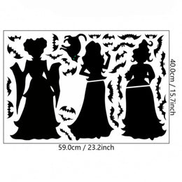 KissICON Black / One Size Halloween Dark Horror Atmosphere Decoration Wall Stickers Cartoon Witch Bat Home Living Room Glass Window Decoration