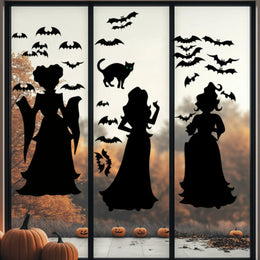 KissICON Black / One Size Halloween Dark Horror Atmosphere Decoration Wall Stickers Cartoon Witch Bat Home Living Room Glass Window Decoration