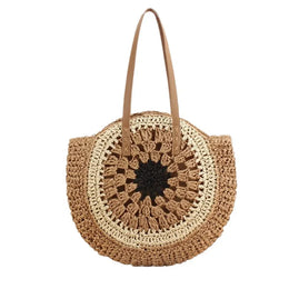 KissICON black Paper Rope Hollow Colorful Disc Woven Beach Shoulder Bag