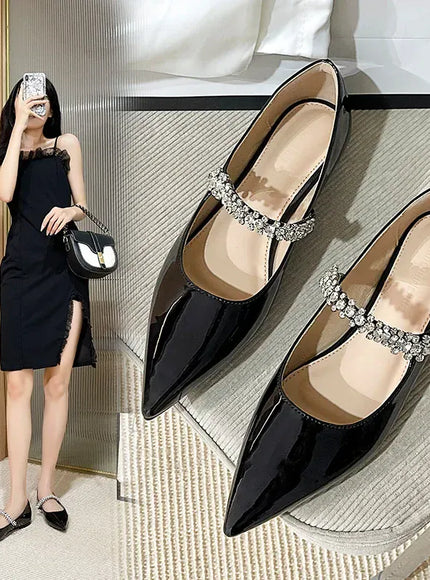 KissICON Black Patent / 40 2025 Flat Shoe for Women Spring Summer Shallow