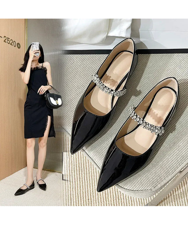 KissICON Black Patent / 40 2025 Flat Shoe for Women Spring Summer Shallow