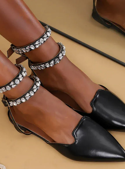 KissICON Black Patent Leather / 35 Shiny Crystal Flat Heels Gladiator Sandals Women Sexy