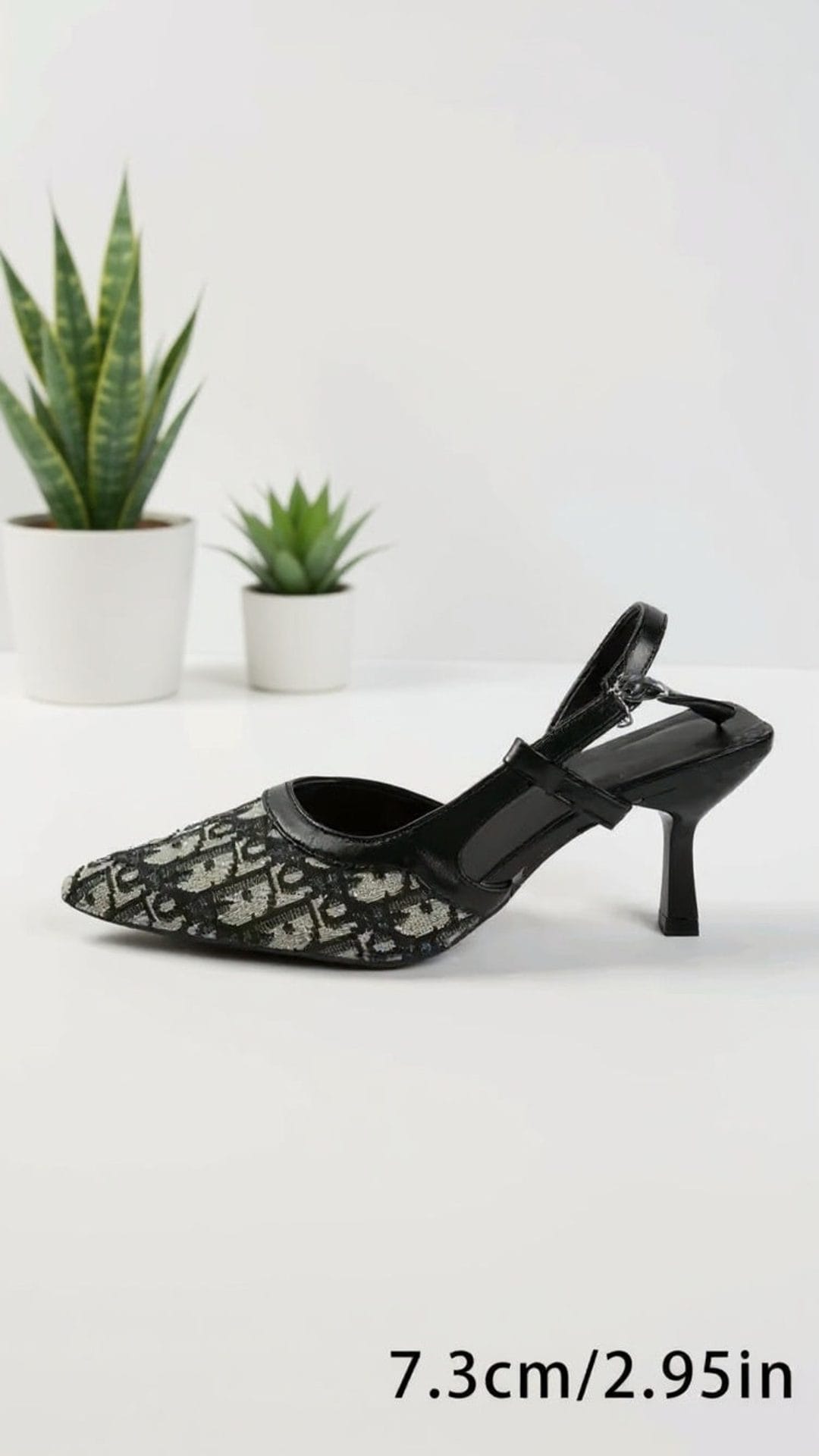 KissICON Black Patterned Slingback Pointed-Toe Heels