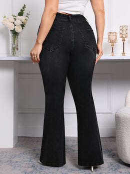 jkthpu-45 Black plus size flared Women's stretch jeans