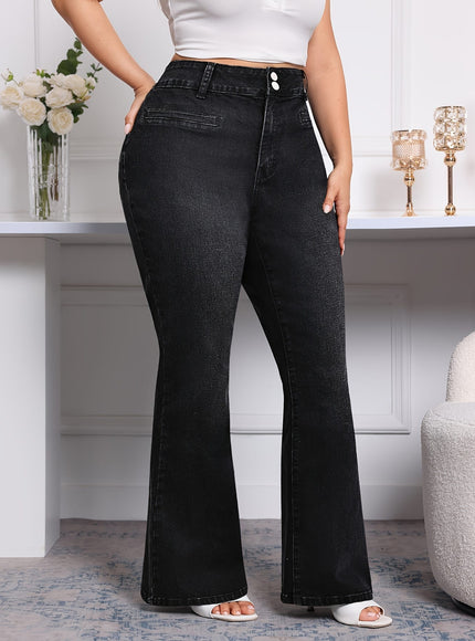 jkthpu-45 Black plus size flared Women's stretch jeans