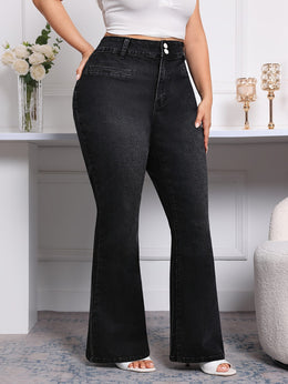 jkthpu-45 Black plus size flared Women's stretch jeans