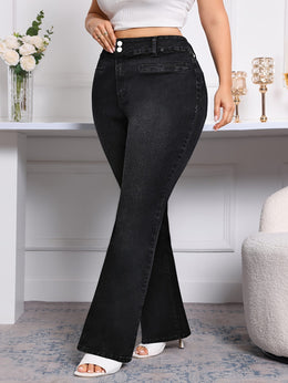 jkthpu-45 Black plus size flared Women's stretch jeans