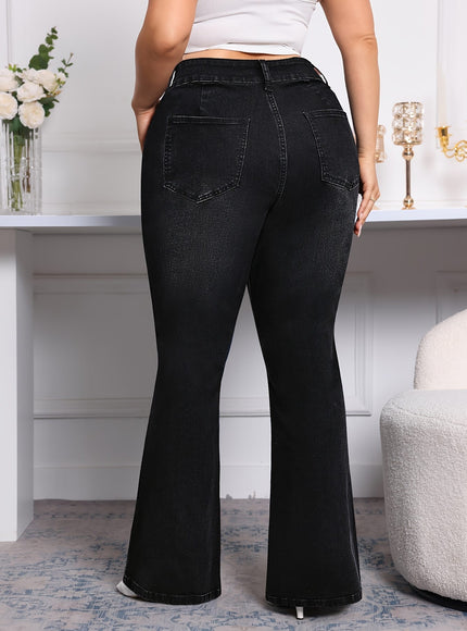 jkthpu-45 Black plus size flared Women's stretch jeans