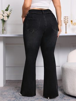 jkthpu-45 Black plus size flared Women's stretch jeans