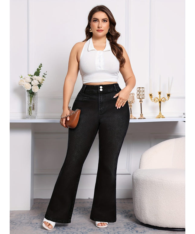 jkthpu-45 Black plus size flared Women's stretch jeans