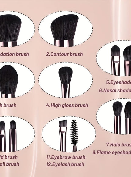 KissICON Black Purple Goldentip Travel Makeup Brush Set – 8piece Kit