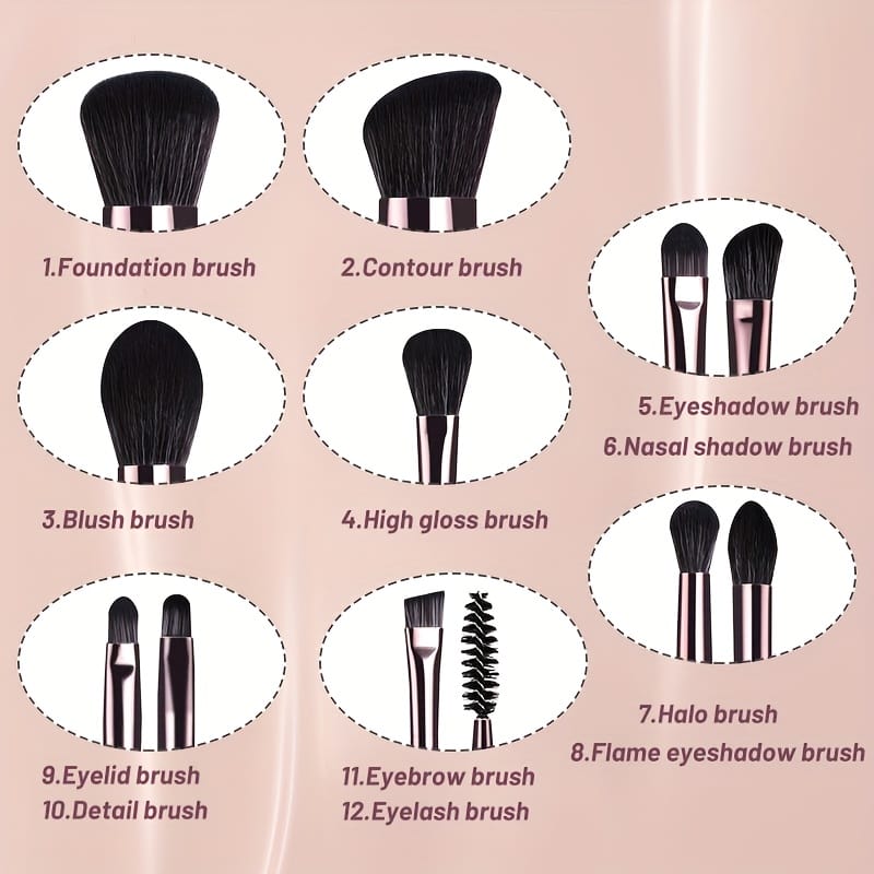 KissICON Black Purple Travel Makeup Brush Set – Golden Tips Pink