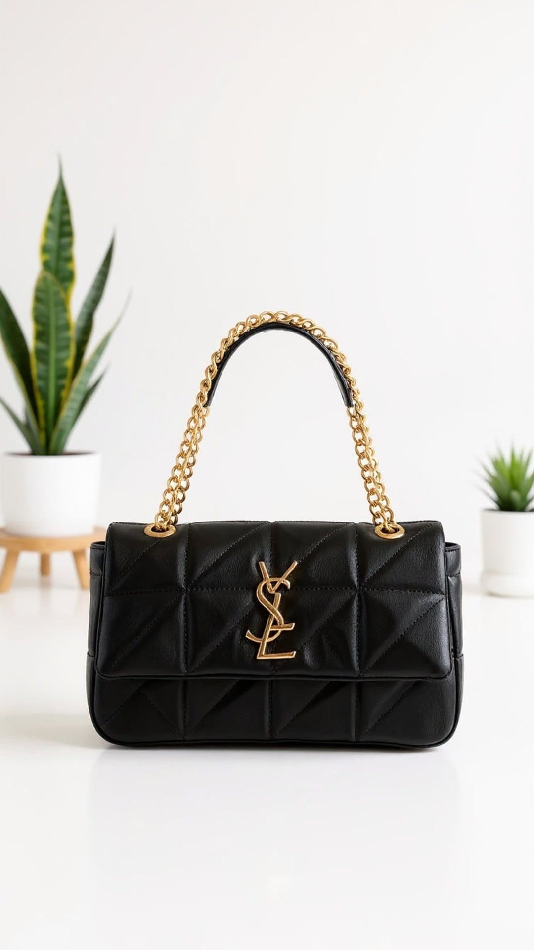 KissICON Black Quilted Chain Handle Tote Bag with Gold Detail