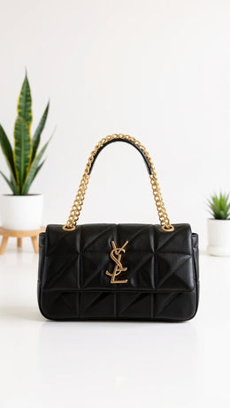 KissICON Black Quilted Chain Handle Tote Bag with Gold Detail