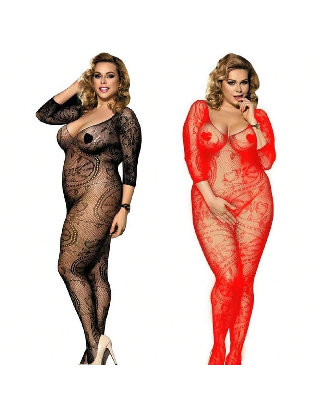 KissICON Black+red 2 Pack One Fishnet Bodystockings Striped Lingerie