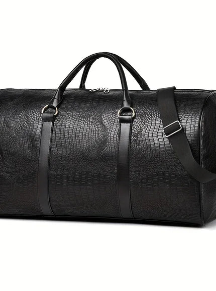 KissICON Black Retro Crocodile Duffel Large Capacity Travel Bag for All
