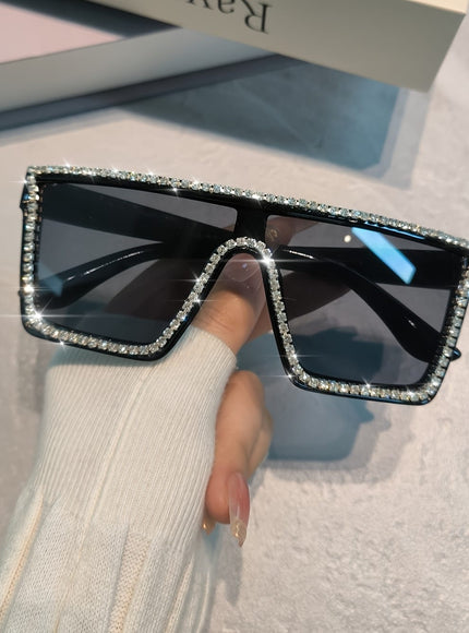 jkthpu-45 Sunglasses Black Rhinestone Sunglasses – Oversized Square Frame | Gray & Black