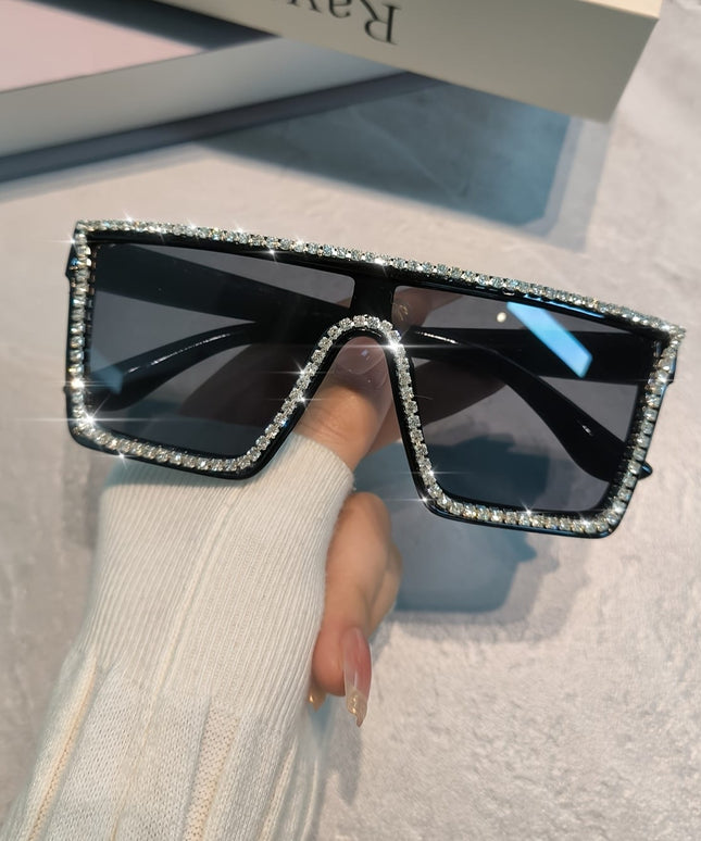 jkthpu-45 Sunglasses Black Rhinestone Sunglasses – Oversized Square Frame | Gray & Black