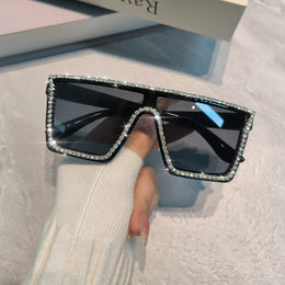 jkthpu-45 Sunglasses Black Rhinestone Sunglasses – Oversized Square Frame | Gray & Black