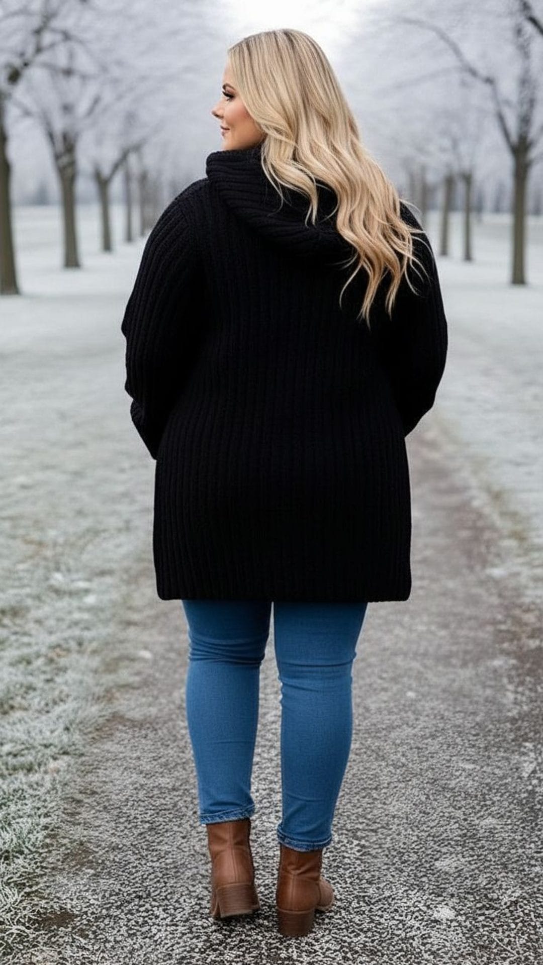 KissICON Black Ribbed Knit Zip-Up Coat – Plus Size Winter Essential