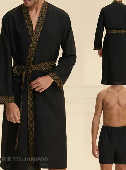 KissICON Black Robe Set / 1XL Baroque Silky Satin Kimono Robe  Shorts Pajama Set