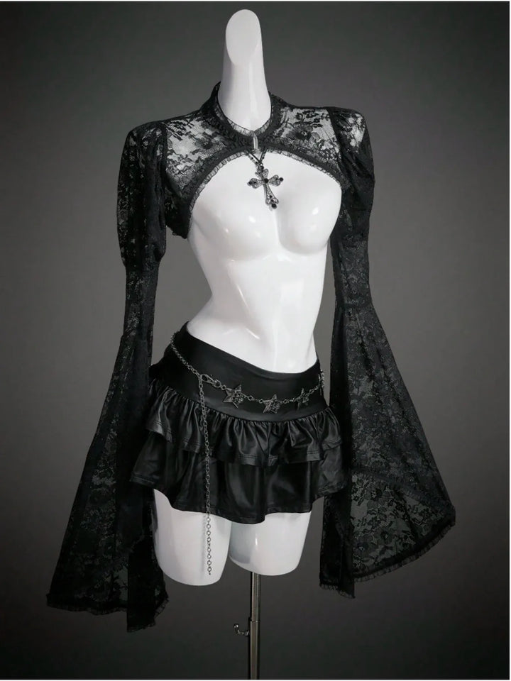 Female Gothic-Style Grace Halloween Costume Black Top