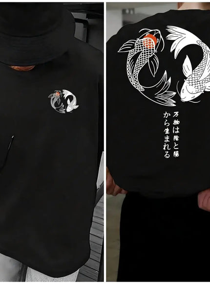 KissICON Black / S Harajuku Koi Cotton Tee Summer Style for Men