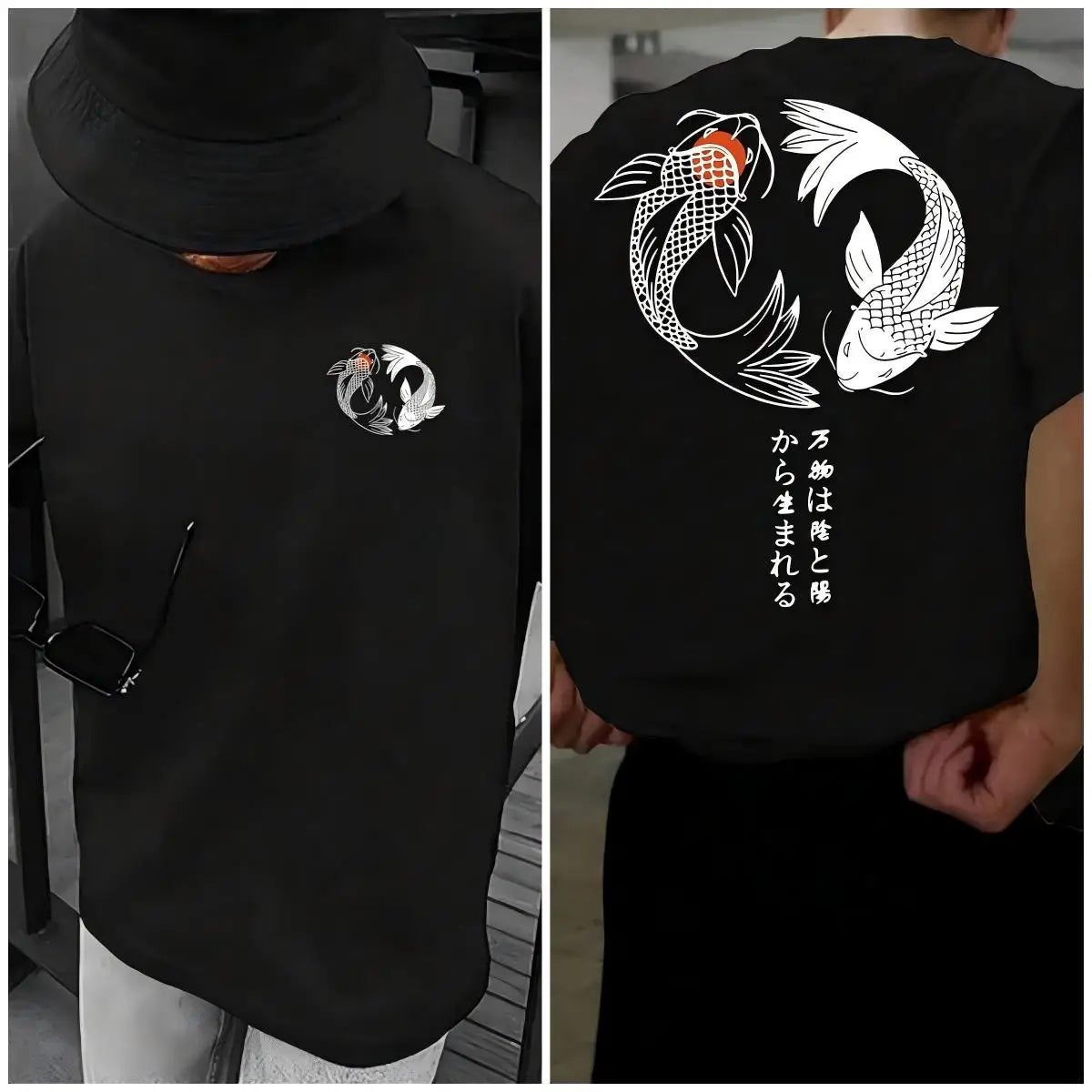 KissICON Black / S Harajuku Koi Cotton Tee Summer Style for Men