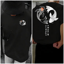 KissICON Black / S Harajuku Koi Cotton Tee Summer Style for Men