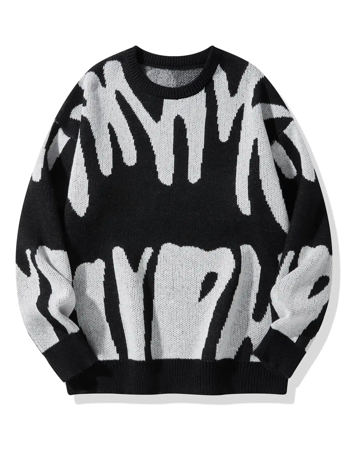 KissICON black / S Trendy Irregular Jacquard ColorBlock Mens Pullover Sweater