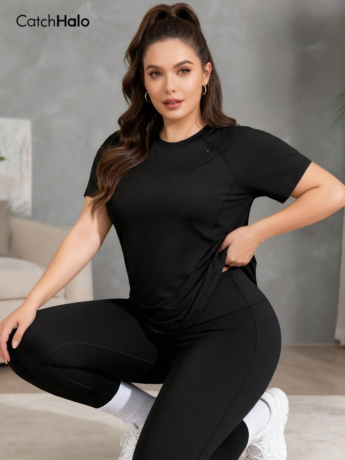 CatchHalo Black / S-XL T-Shirt With Asymmetric Hem,