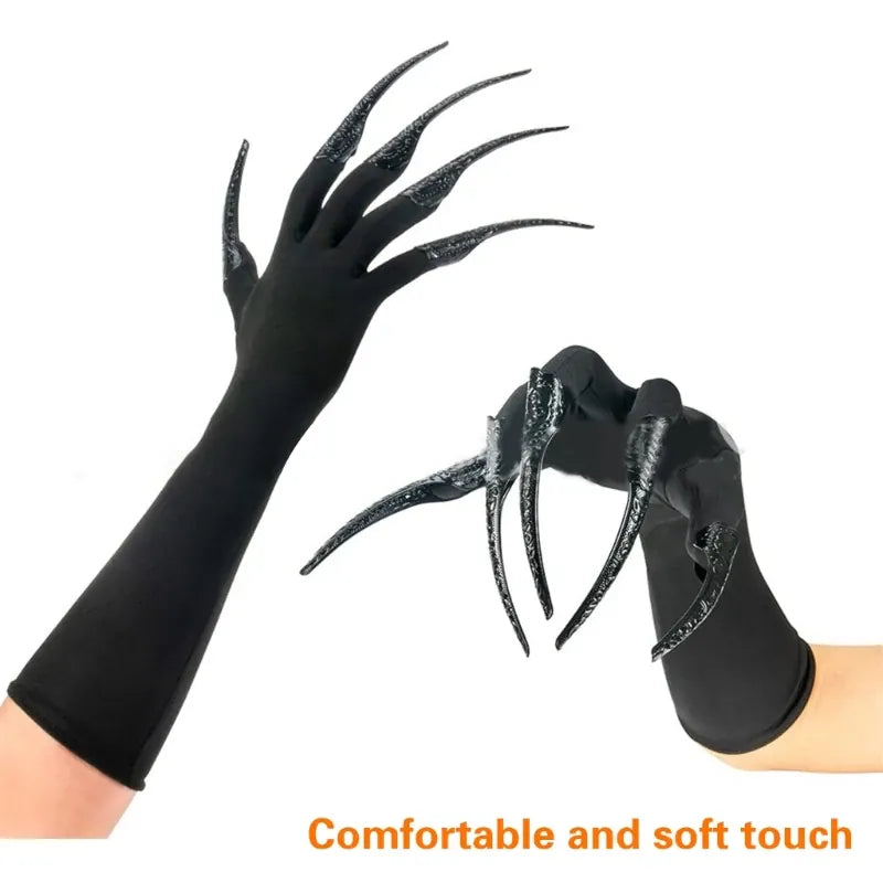 KissICON Black Scary Long Nails Witch Gloves Cosplay Props Gloves Halloween Costume Handwear
