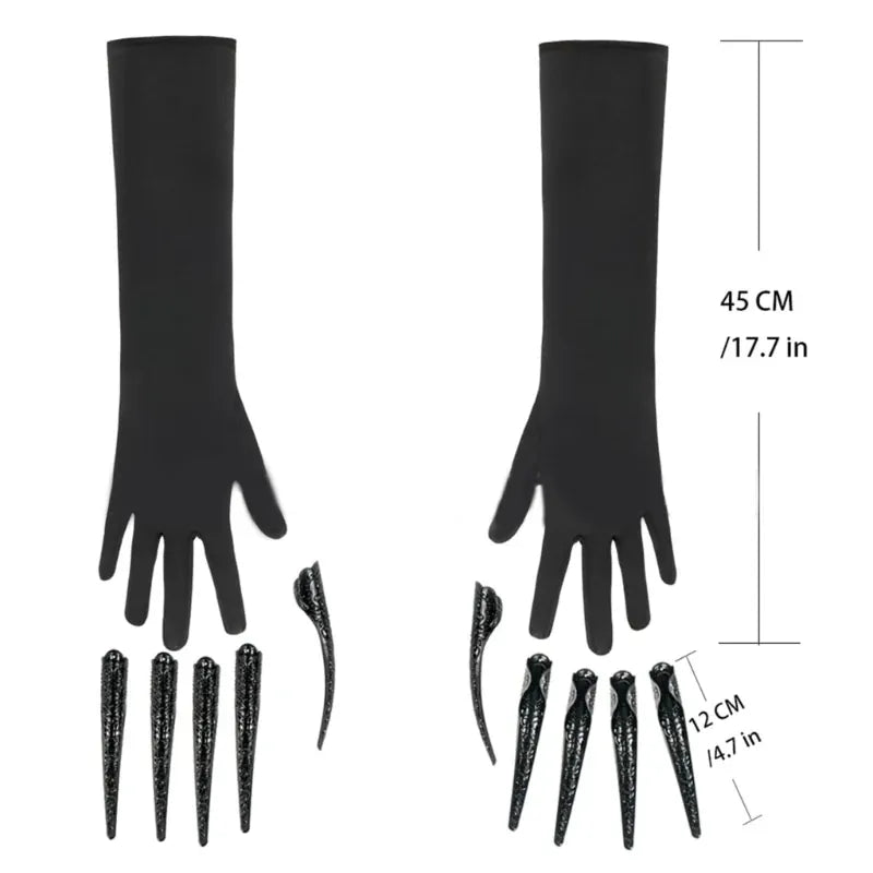 KissICON Black Scary Long Nails Witch Gloves Cosplay Props Gloves Halloween Costume Handwear