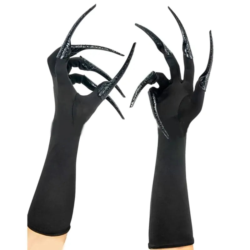 KissICON Black Scary Long Nails Witch Gloves Cosplay Props Gloves Halloween Costume Handwear
